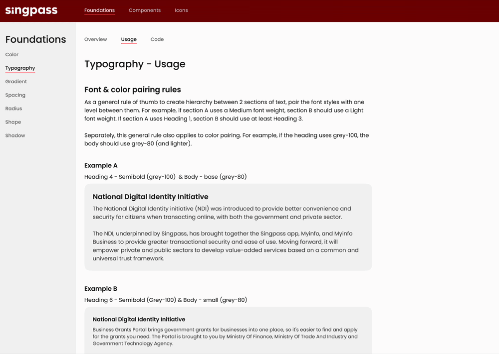Gif showing usage page of typography.